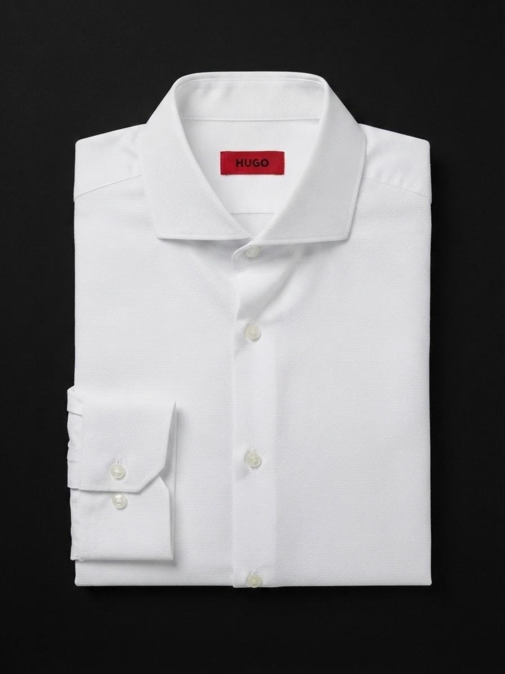 Hugo Boss White Textured Dress Shirt with Spread Collar